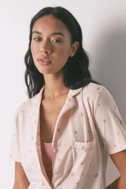 Women'secret Pijamas-Pijama camiseiro longo 100% algodão com estampa floral rosa