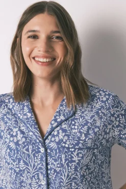 Women'secret Pijamas-Pijama camiseiro longo 100% algodão com estampa floral azul