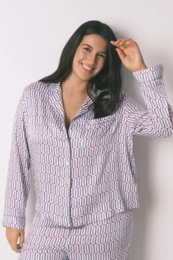 Women'secret Pijamas-Pijama camiseiro longo de cetim com estampa geométrica estampado