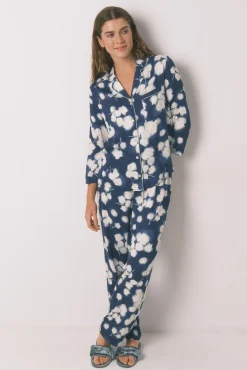 Women'secret Pijamas-Pijama camiseiro longo de viscose floral azul