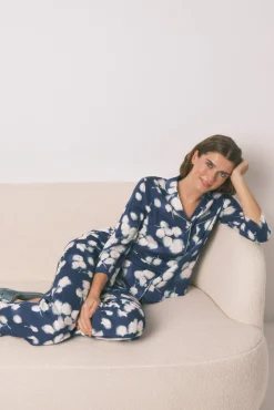 Women'secret Pijamas-Pijama camiseiro longo de viscose floral azul