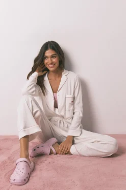 Women'secret Pijamas-Pijama camiseiro riscas branca bege