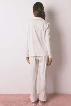 Women'secret Pijamas-Pijama camiseiro riscas branca bege