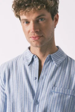 Women'secret Pijamas-Pijama camiseiro riscas masculinas 100% algodão azul