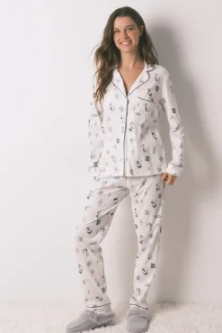 Women'secret Pijamas-Pijama camiseiro Snoopy 100% algodão branco