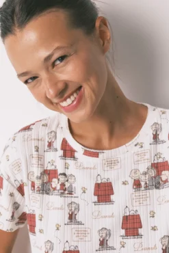Women'secret Pijamas-Pijama Capri Canelado Cinza Snoopy cru