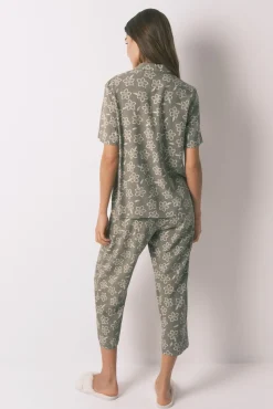 Women'secret Pijamas-Pijama capri de viscose com flores cáqui bege