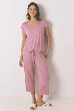 Women'secret Pijamas-Pijama Capri de viscose com soft touch rosa