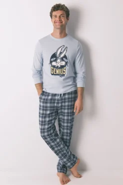 Women'secret Pijamas-Pijama comprido 100% algodão Coyote azul