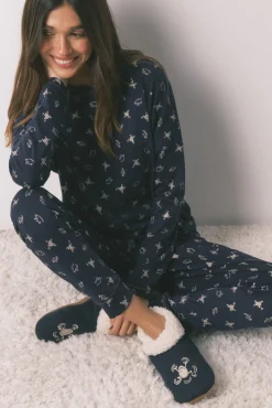 Women'secret Pijamas-Pijama comprido 100% algodão estampado sapinhos azul