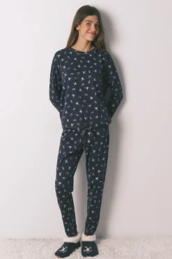 Women'secret Pijamas-Pijama comprido 100% algodão estampado sapinhos azul