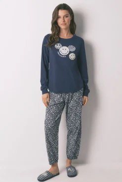 Women'secret Pijamas-Pijama comprido 100% algodão SmileyWorld® azul