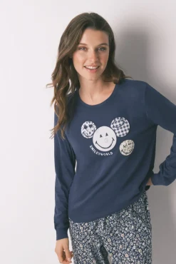 Women'secret Pijamas-Pijama comprido 100% algodão SmileyWorld® azul