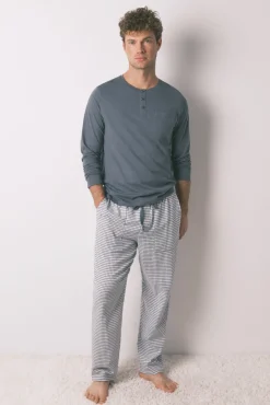 Women'secret Pijamas-Pijama comprido, 100% algodão, xadrez verde