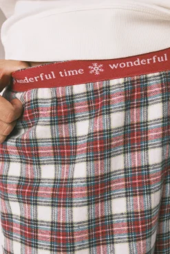 Women'secret Pijamas-Pijama comprido 100% algodão xadrez bege