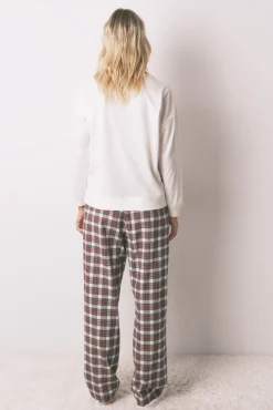 Women'secret Pijamas-Pijama comprido 100% algodão xadrez bege