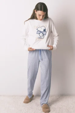 Women'secret Pijamas-Pijama comprido algodão Snoopy bege