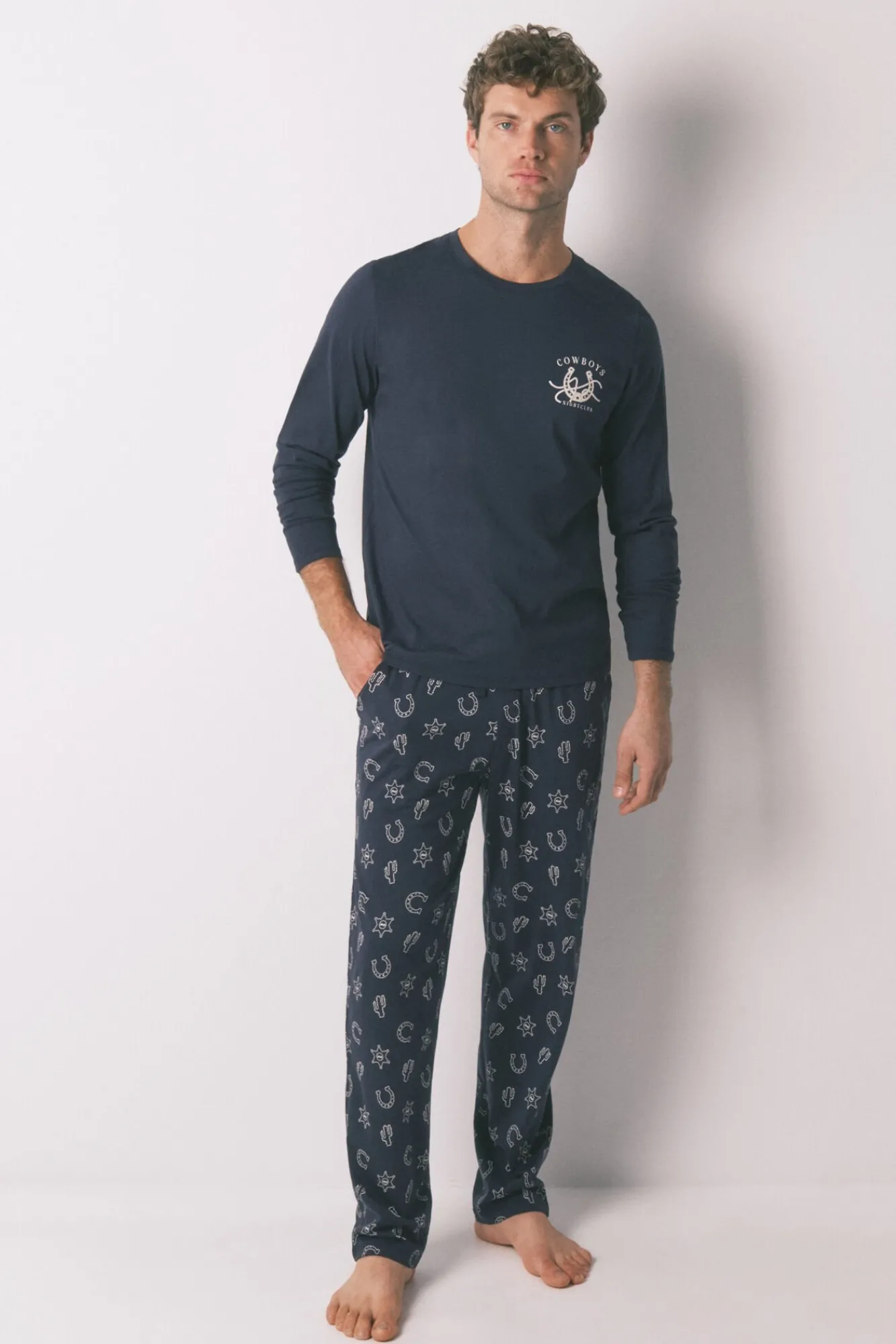 Women'secret Pijamas-Pijama comprido country 100% algodão azul