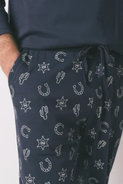 Women'secret Pijamas-Pijama comprido country 100% algodão azul