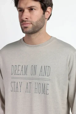 Admas Pijamas-Pijama comprido azul e xadrez para homem bege