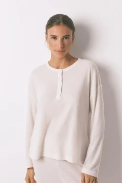 Women'secret Pijamas-Pijama comprido com textura waffle branco