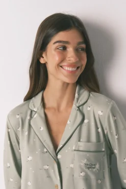 Women'secret Pijamas-Pijama comprido camiseiro com ovelhas verde