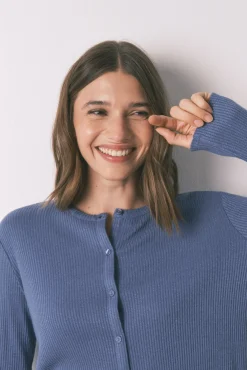 Women'secret Pijamas-Pijama comprido canalé com efeito brilho azul