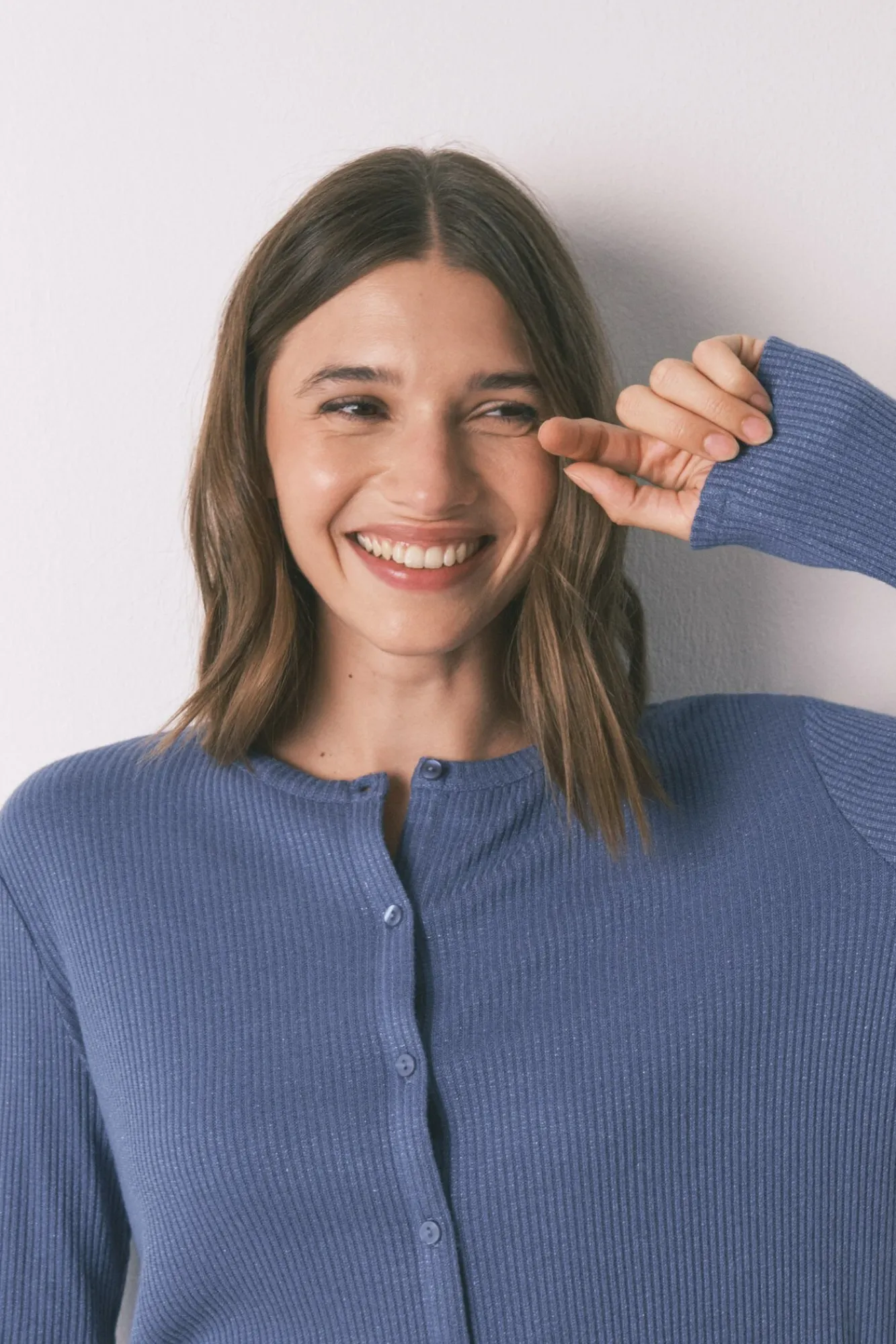 Women'secret Pijamas-Pijama comprido canalé com efeito brilho azul