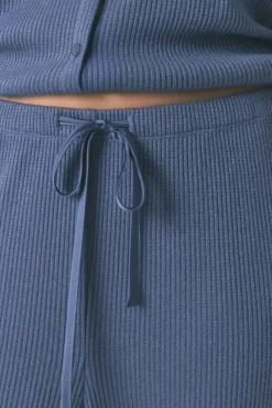 Women'secret Pijamas-Pijama comprido canalé com efeito brilho azul