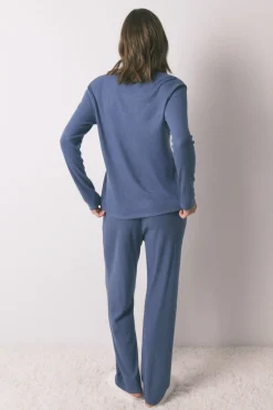 Women'secret Pijamas-Pijama comprido canalé com efeito brilho azul