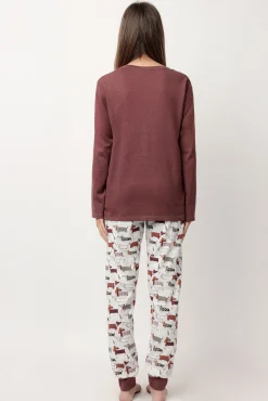 Admas Pijamas-Pijama comprido cão salsicha para mulher castanho