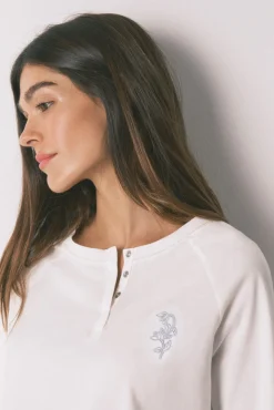 Women'secret Pijamas-Pijama comprido com calças e estampado floral bege