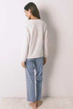 Women'secret Pijamas-Pijama comprido com calças e estampado floral bege