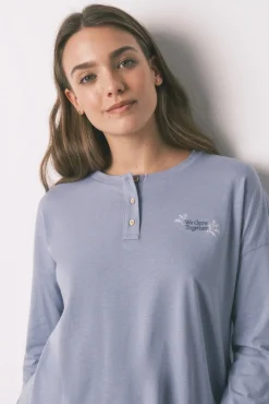 Women'secret Pijamas-Pijama comprido com calças e estampado xadrez azul