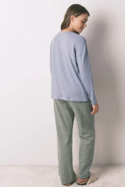 Women'secret Pijamas-Pijama comprido com calças e estampado xadrez azul