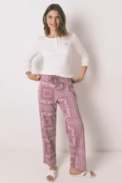 Women'secret Pijamas-Pijama comprido com estampado floral bege