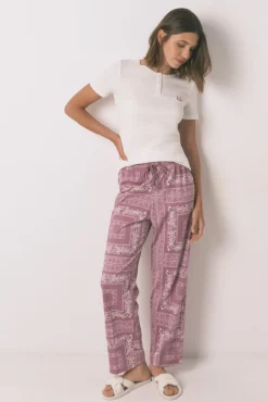 Women'secret Pijamas-Pijama comprido com estampado floral branco