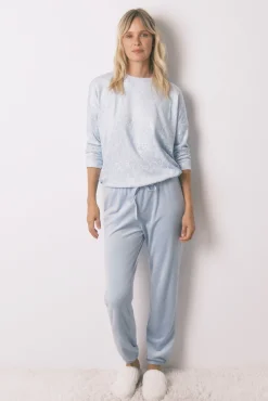 Women'secret Pijamas-Pijama comprido com flores azuis brilhantes azul