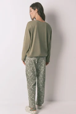 Women'secret Pijamas-Pijama comprido cáqui Smiley 100% algodão bege