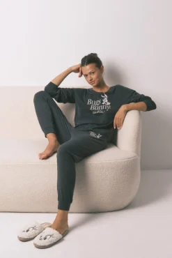 Women'secret Pijamas-Pijama comprido de algodão cinza Bugs Bunny cinzento