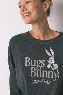 Women'secret Pijamas-Pijama comprido de algodão cinza Bugs Bunny cinzento