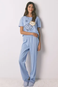 Women'secret Pijamas-Pijama comprido de manga curta SmileyWorld® azul