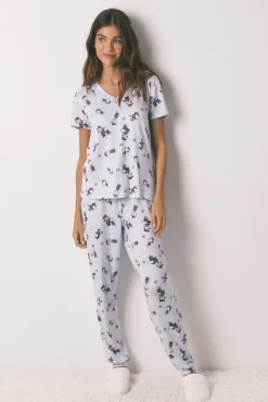 Women'secret Pijamas-Pijama comprido de manga curta super macio do Snoopy azul