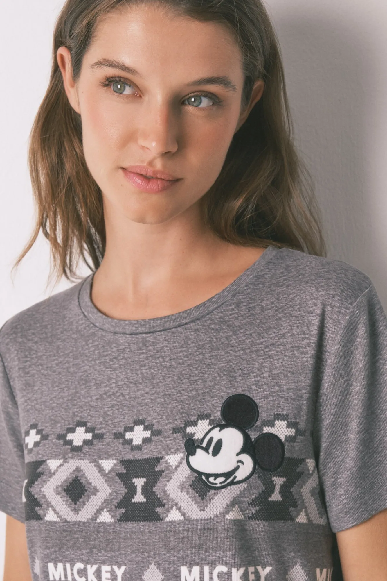 Women'secret Pijamas-Pijama comprido de manga curta Mickey cinzento