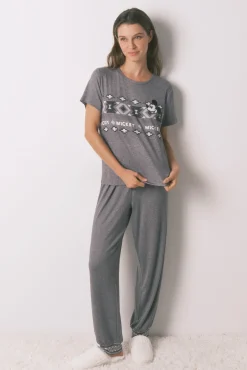 Women'secret Pijamas-Pijama comprido de manga curta Mickey cinzento