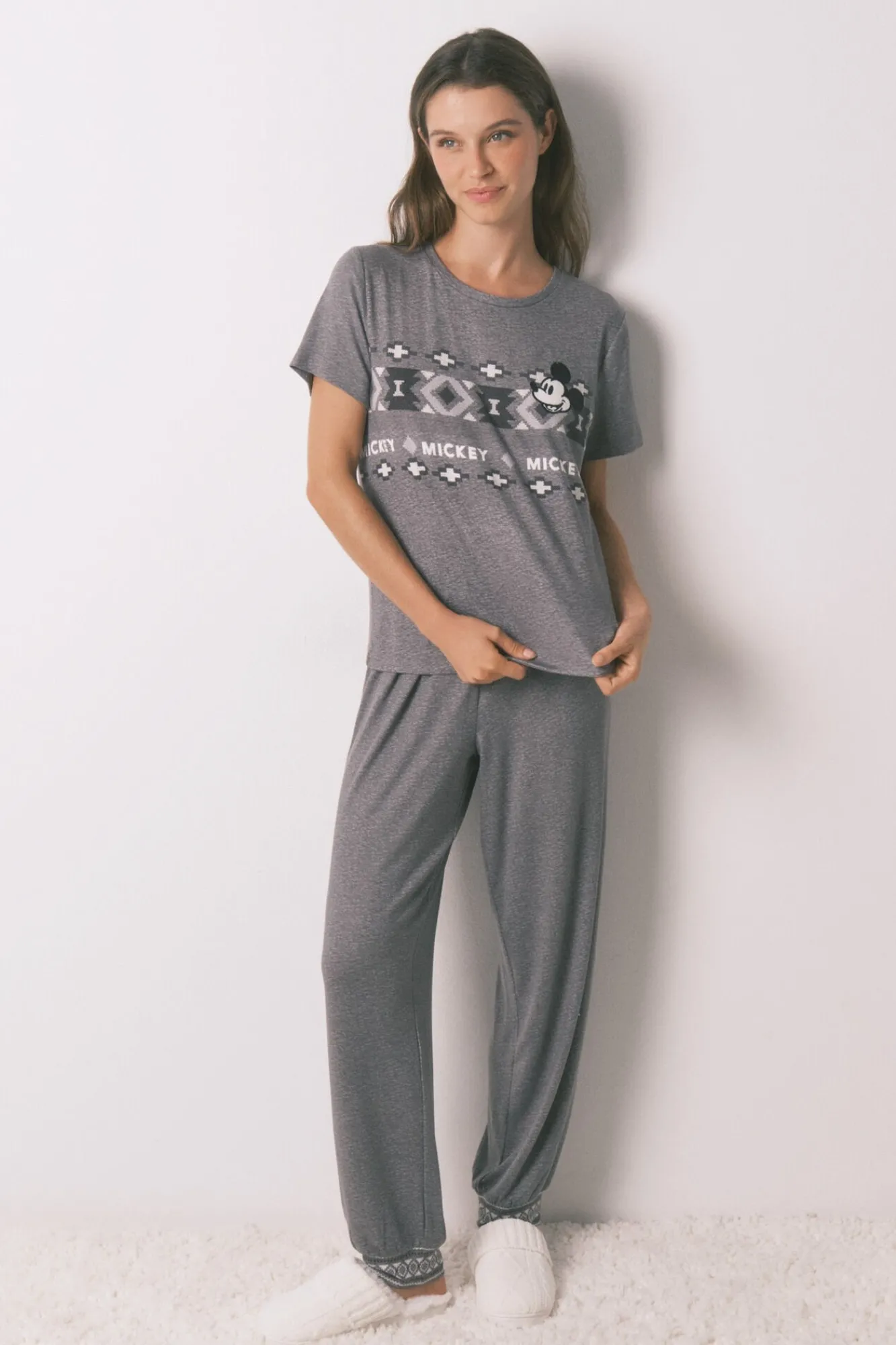 Women'secret Pijamas-Pijama comprido de manga curta Mickey cinzento