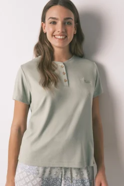 Women'secret Pijamas-Pijama comprido de mangas curtas patchwork super macio verde