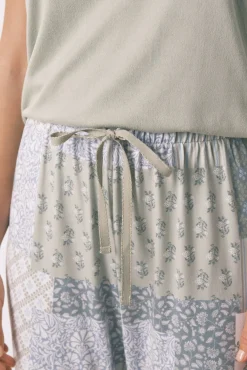 Women'secret Pijamas-Pijama comprido de mangas curtas patchwork super macio verde