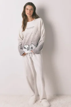 Women'secret Pijamas-Pijama comprido de polar do Snoopy cinzento