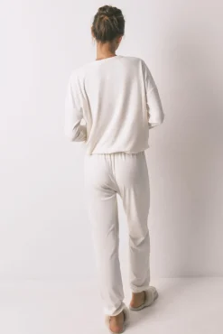 Women'secret Pijamas-Pijama comprido em veludo branco macio com glitter bege